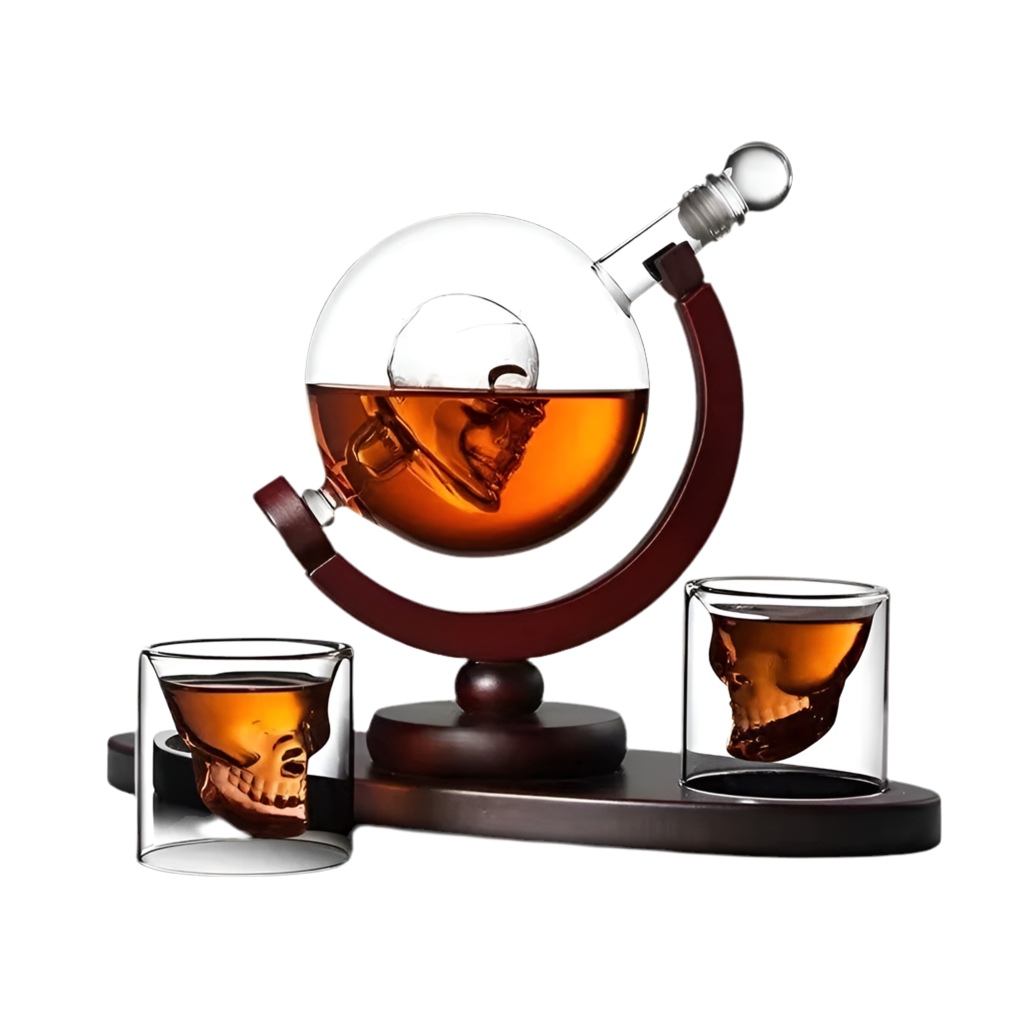 Skull Decanter with Lead-free Carafe Exquisite Wood-stand