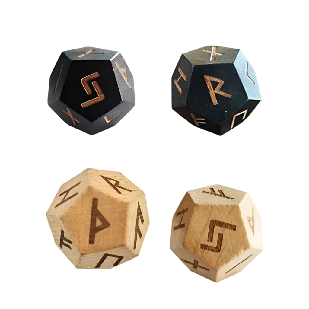 Dodecahedron Wooden Rune Dice (2 pieces) - What The Funk