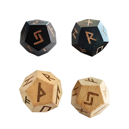 Dodecahedron Wooden Rune Dice (2 pieces) - What The Funk