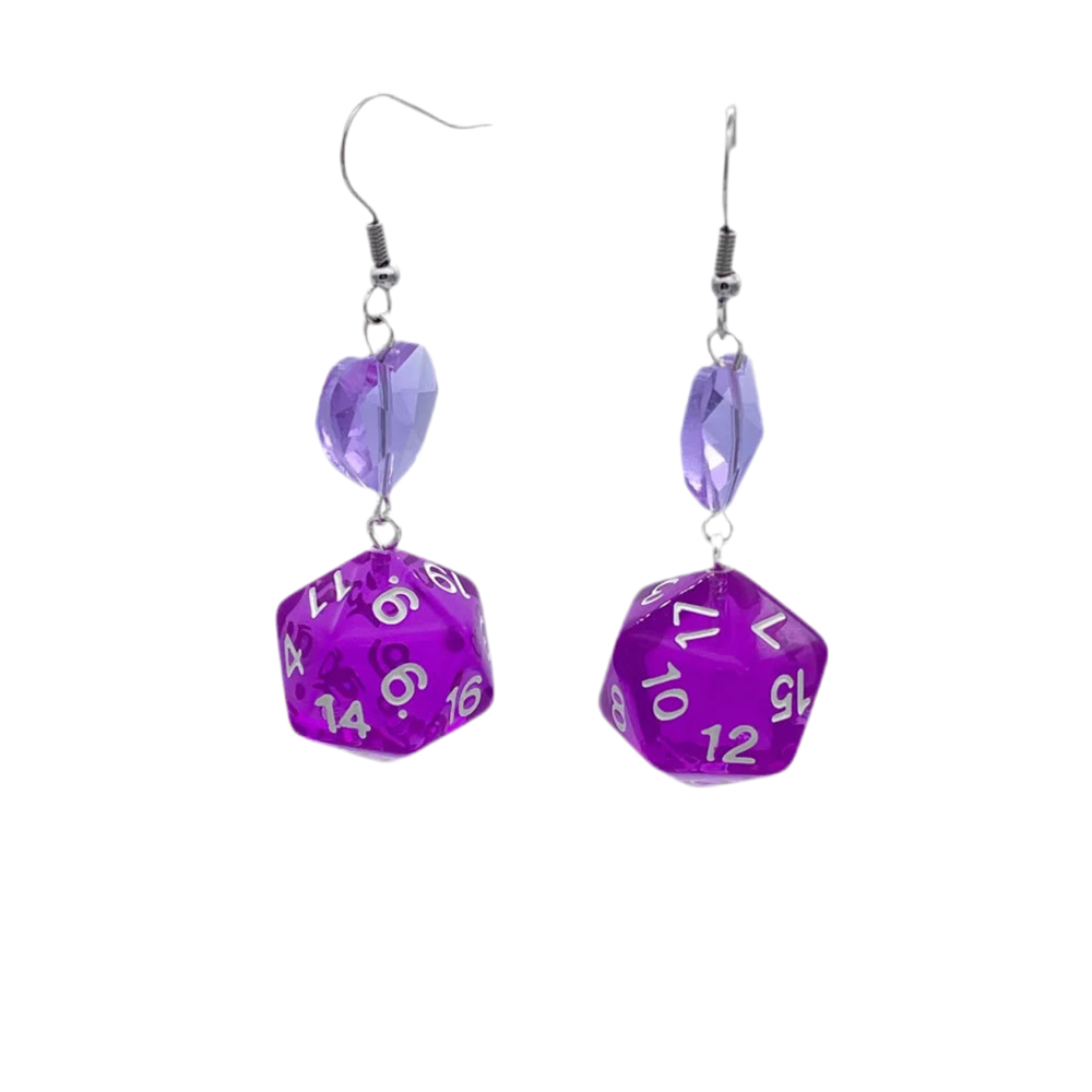 D20 Dice Love Heart Drop Earrings - What The Funk