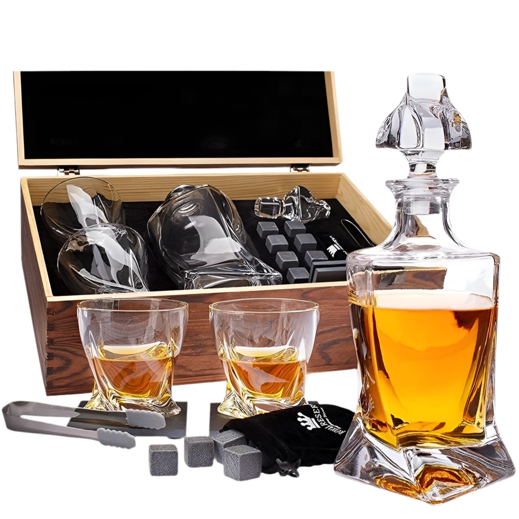 Twisted Liquor Decanter and Glasses Set in Wooden Box