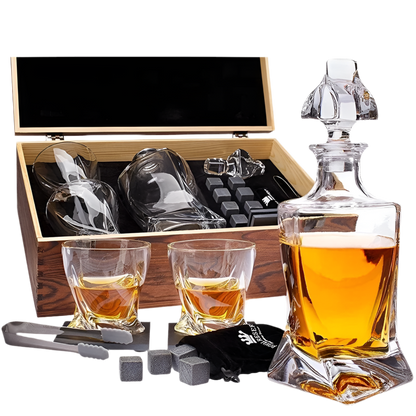 Twisted Liquor Decanter and Glasses Set in Wooden Box