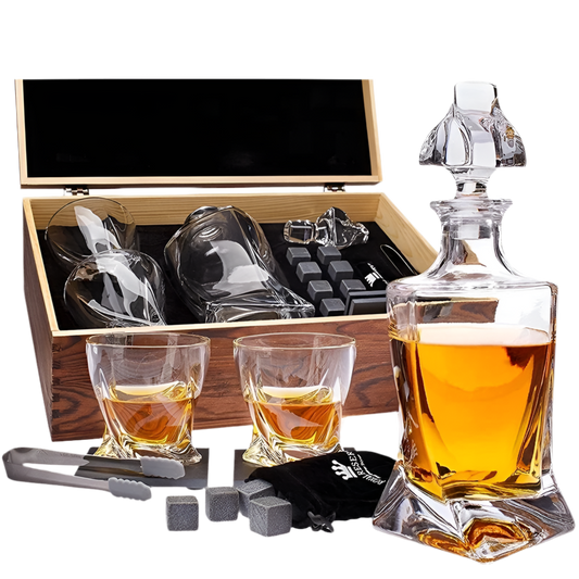 Twisted Liquor Decanter and Glasses Set in Wooden Box