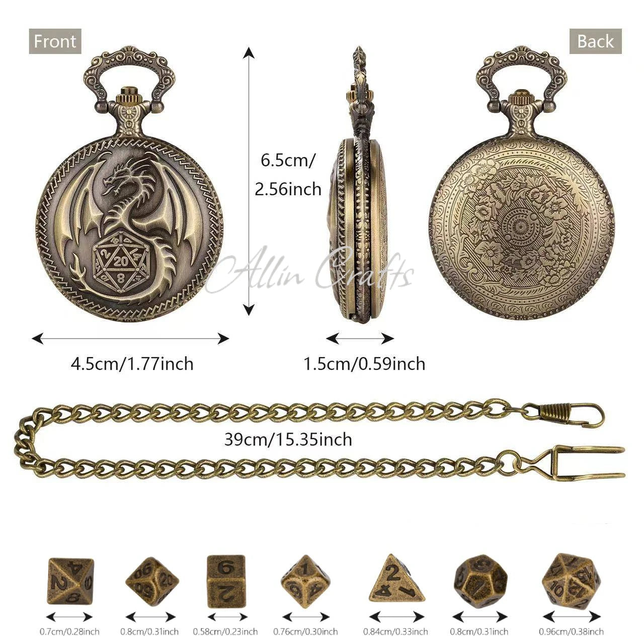 Pocket Watch Dice w/ Mini Metal Dice - What The Funk