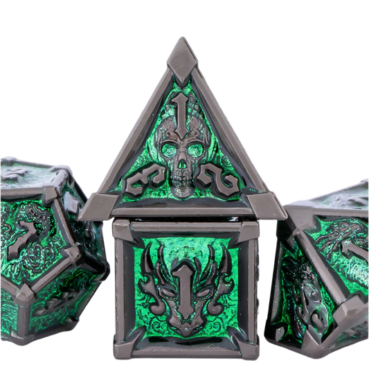 Metal Skull & Dragon Emblem Dice Set