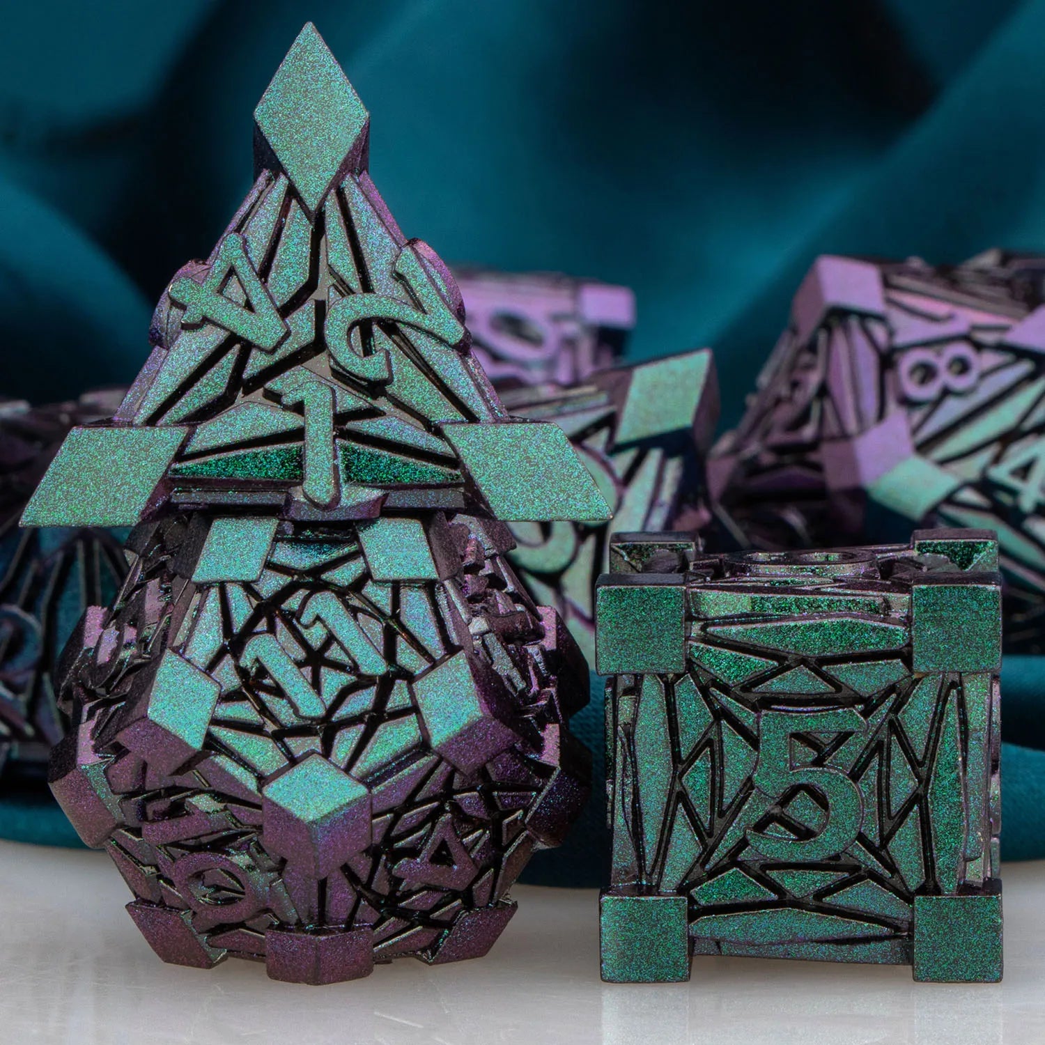 Metal Unique Borders Dice Set - What The Funk