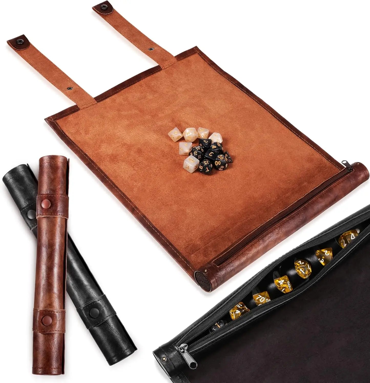 Folding Dice Mat Tray Rolling Mat with Zipper PU Leather Scroll Dice Bag - What The Funk