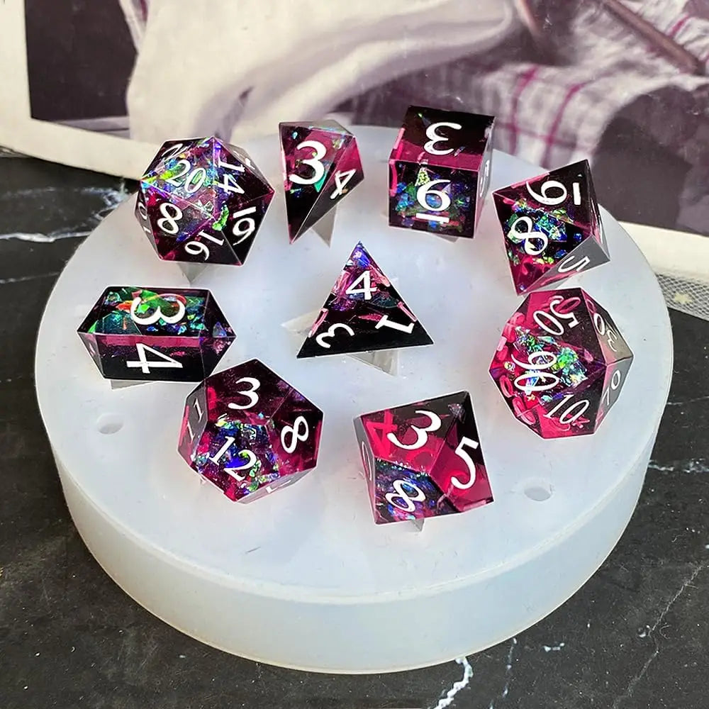 Sharp Edge Polyhedral Dice Mold 9 Piece - What The Funk