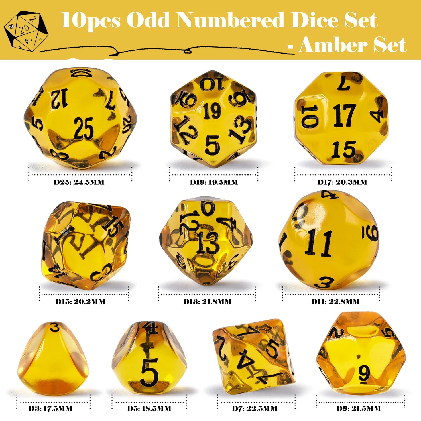 Odd Numbered Polyhedral Dice Set D3-D25 - What The Funk