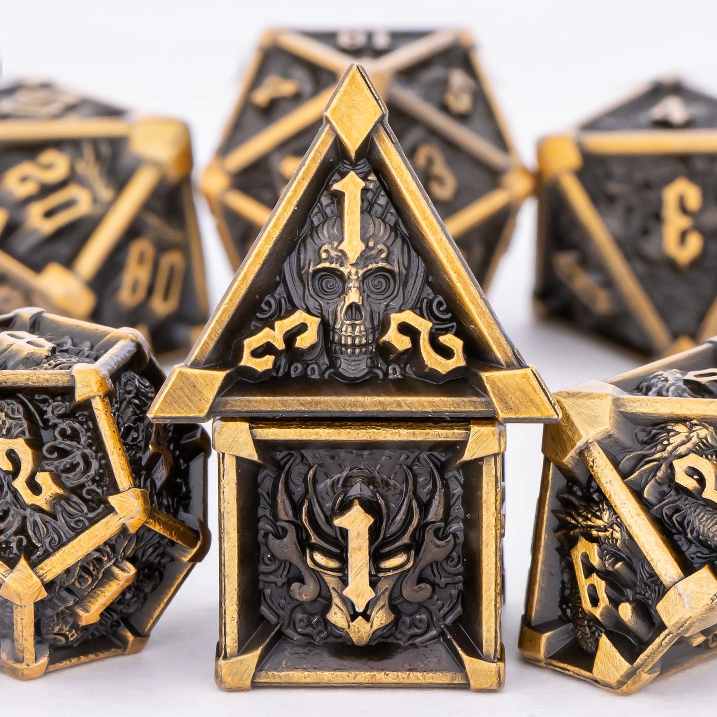 Metal Skull & Dragon Emblem Dice Set - What The Funk