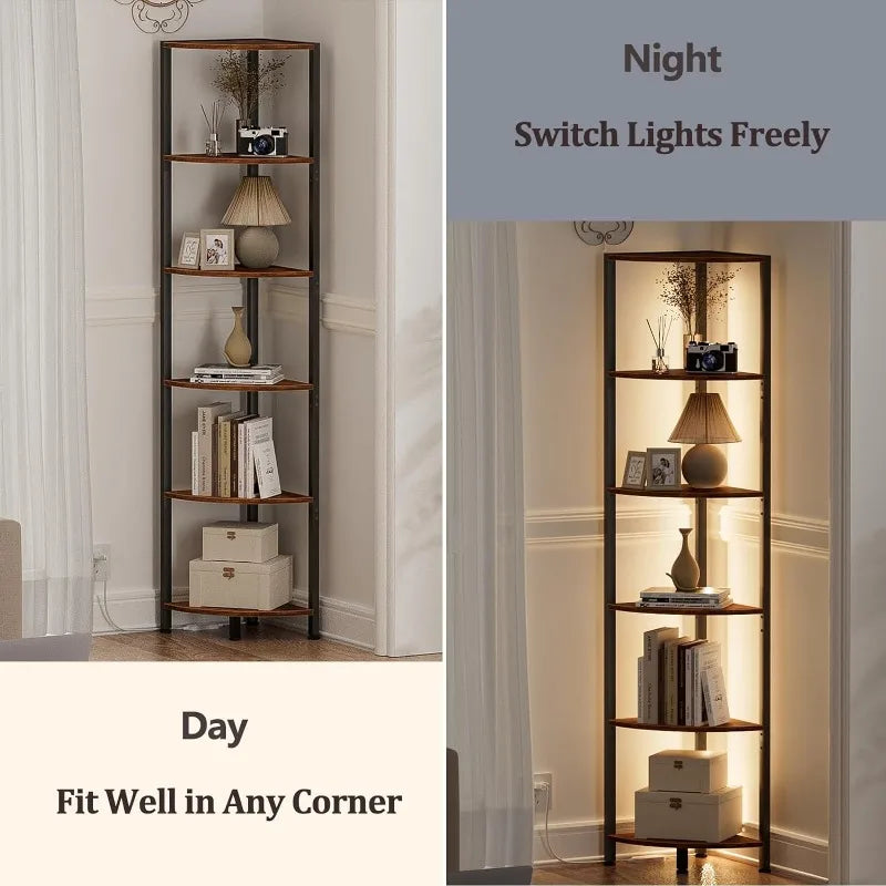 Corner Shelf with LED Light, 67.5” 6 Tier - What The Funk