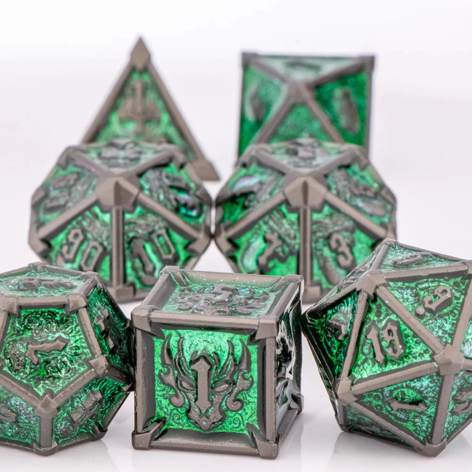 Metal Skull & Dragon Emblem Dice Set - What The Funk