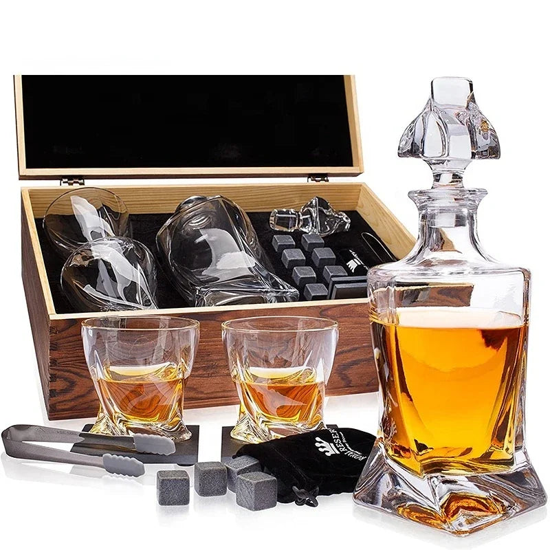 Twisted Liquor Decanter and Glasses Set in Wooden Box - What The Funk