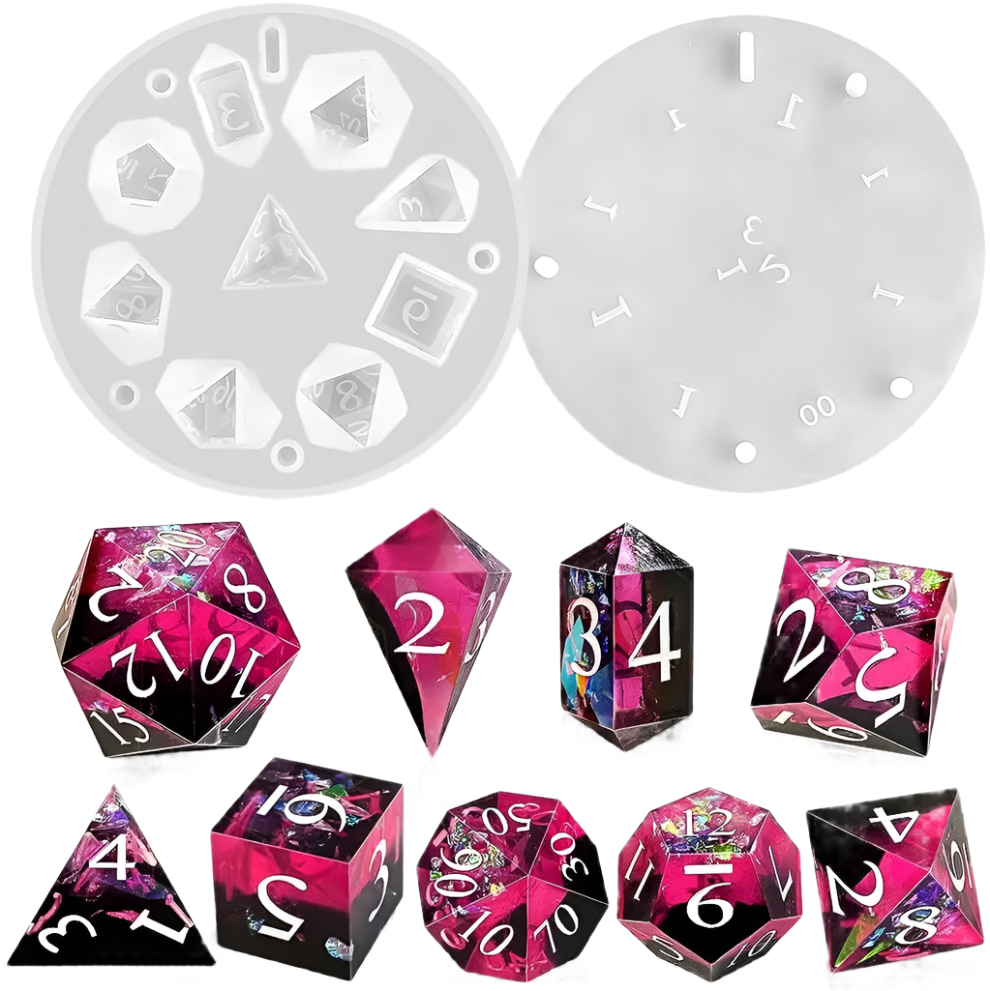 Sharp Edge Polyhedral Dice Mold 9 Piece - What The Funk