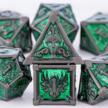 Metal Skull & Dragon Emblem Dice Set - What The Funk