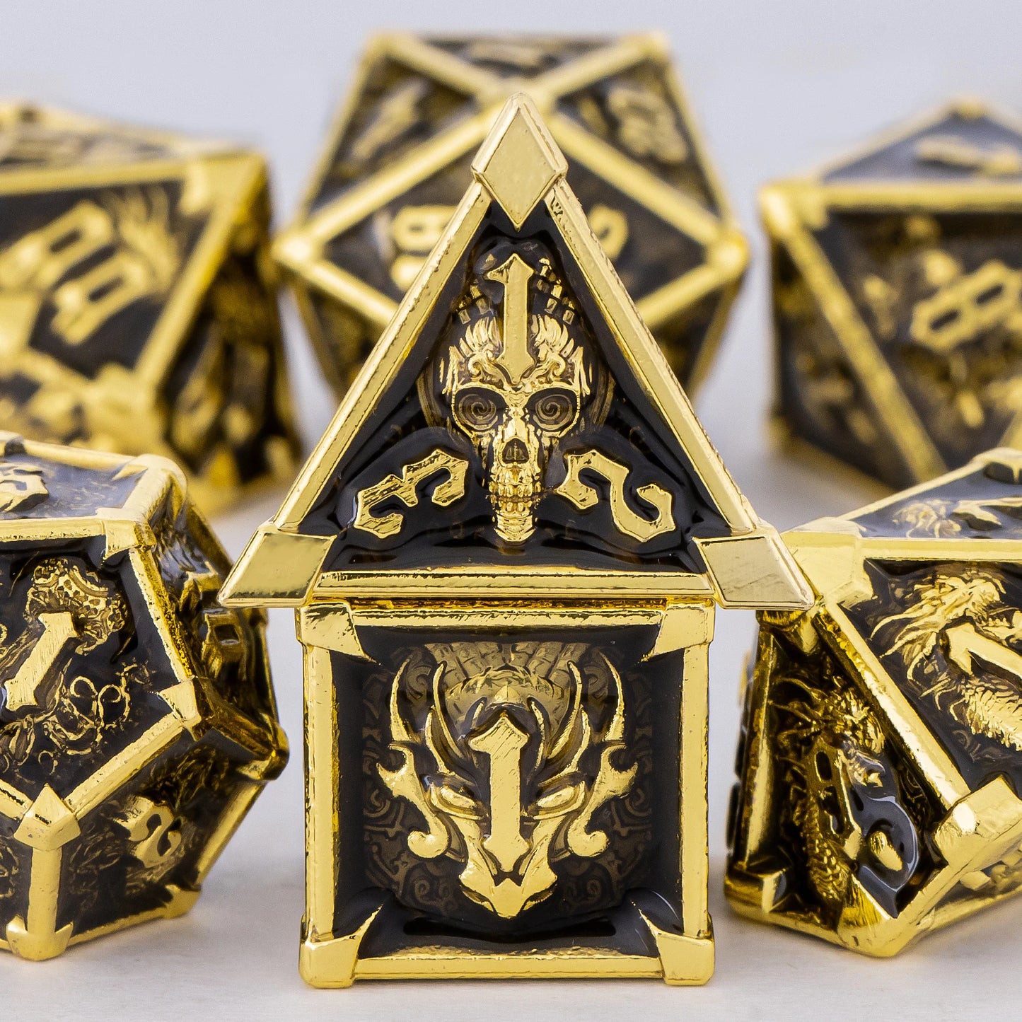 Metal Skull & Dragon Emblem Dice Set - What The Funk