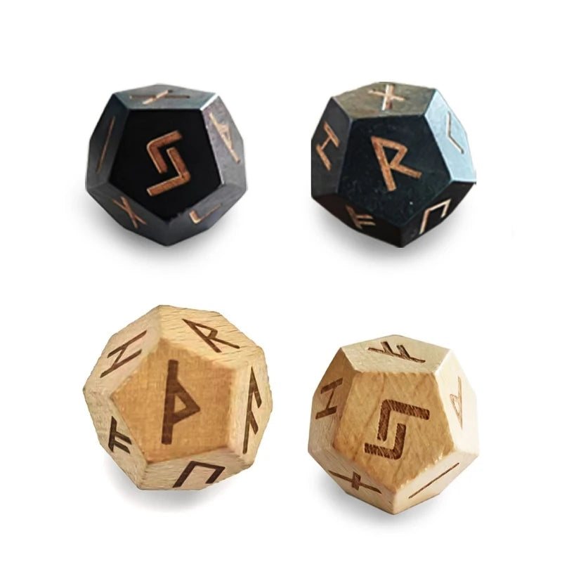 Dodecahedron Wooden Rune Dice (2 pieces) - What The Funk