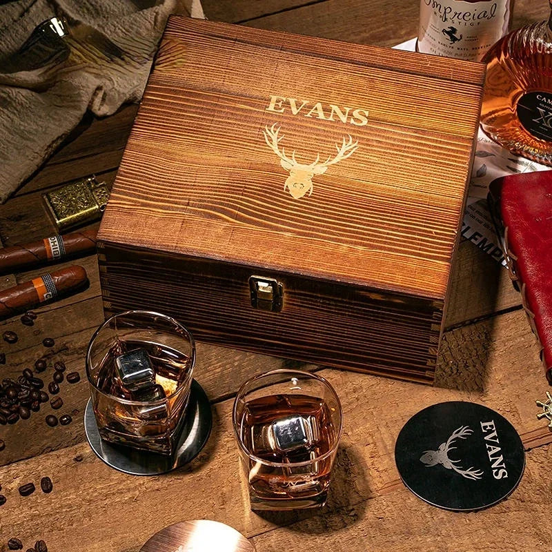 Twisted Liquor Decanter and Glasses Set in Wooden Box - What The Funk