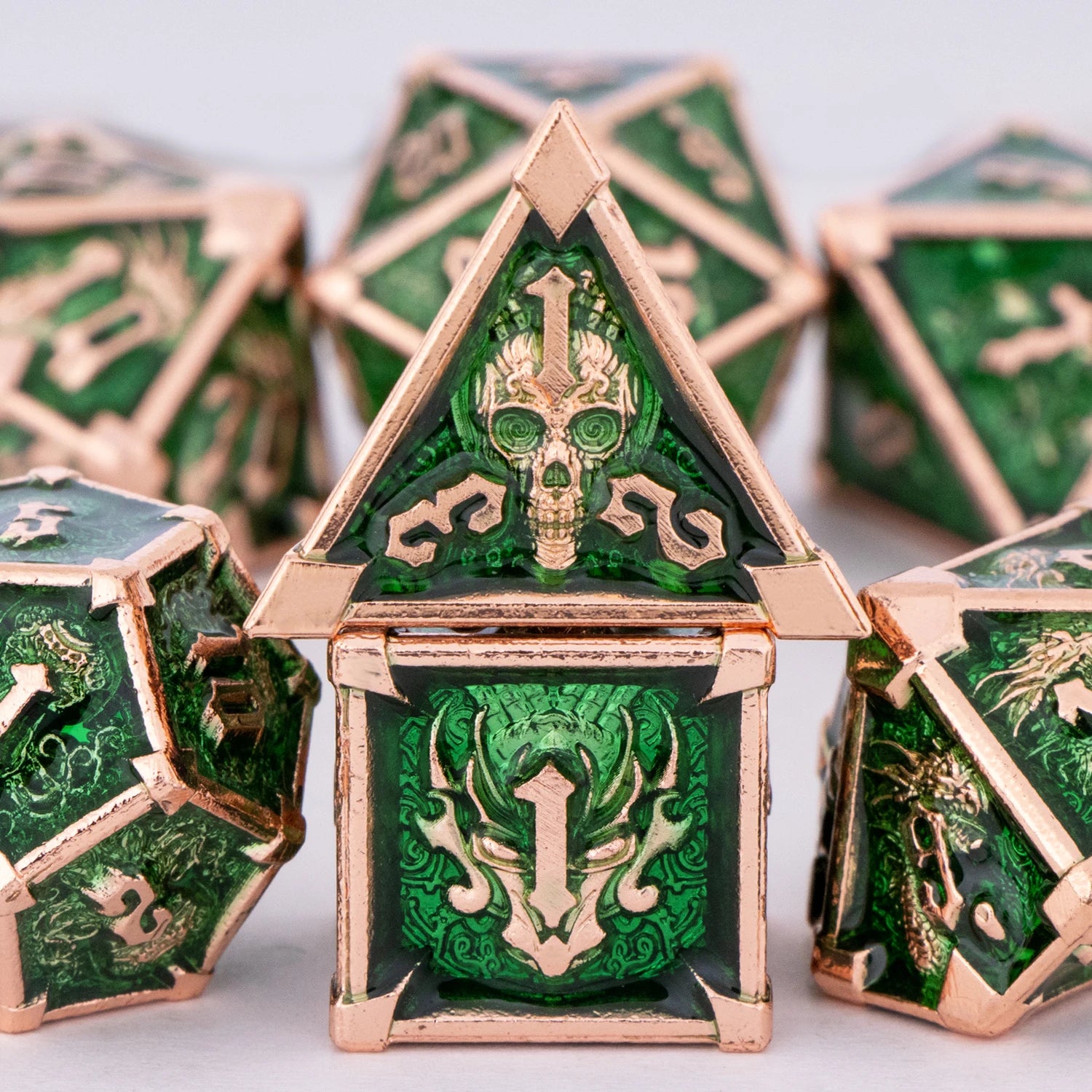 Metal Skull & Dragon Emblem Dice Set - What The Funk