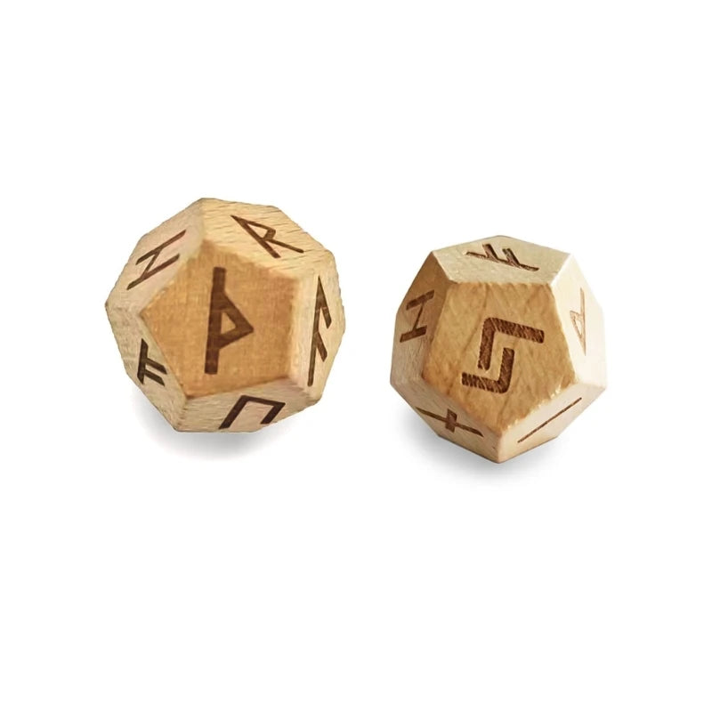 Dodecahedron Wooden Rune Dice (2 pieces) - What The Funk