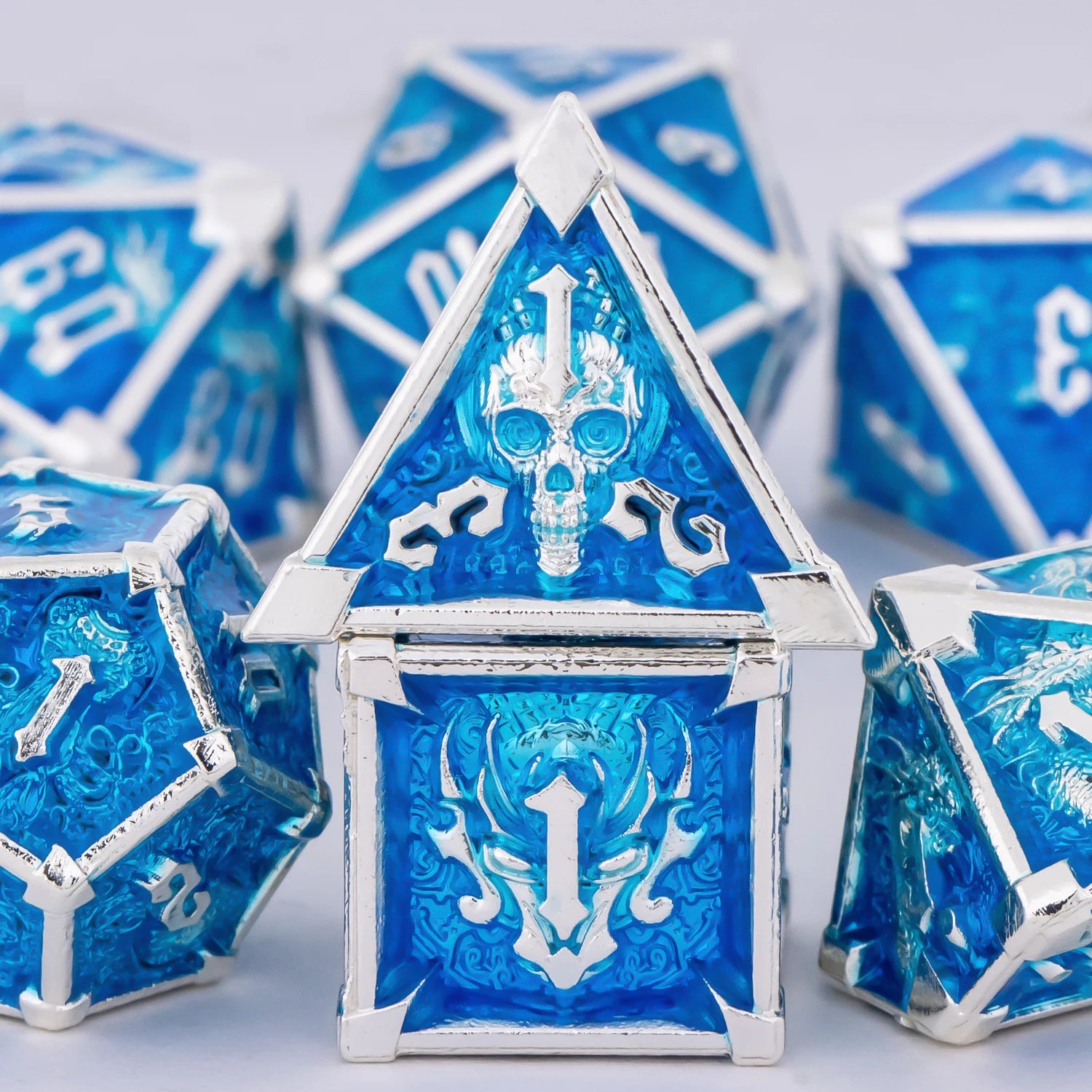 Metal Skull & Dragon Emblem Dice Set - What The Funk