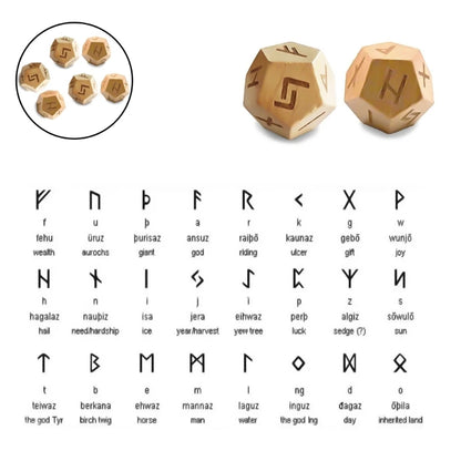 Dodecahedron Wooden Rune Dice (2 pieces) - What The Funk