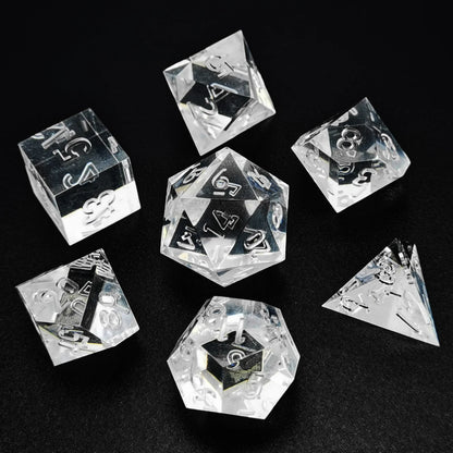 Sharp Edge Crystal Clear (Unpainted) Dice Set - What The Funk