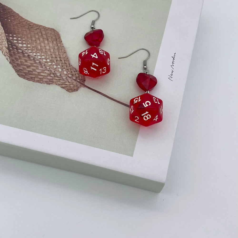 D20 Dice Love Heart Drop Earrings - What The Funk