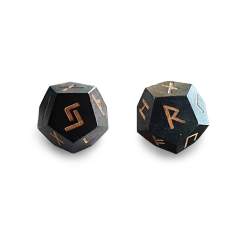 Dodecahedron Wooden Rune Dice (2 pieces) - What The Funk