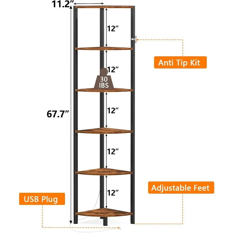 Corner Shelf with LED Light, 67.5” 6 Tier - What The Funk