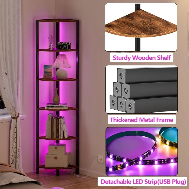 Corner Shelf with LED Light, 67.5” 6 Tier - What The Funk